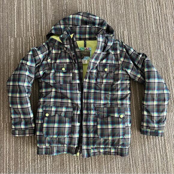Burton Dry Ride Purple Green Plaid Snowboard Coat Jacket YOUTH XL - Picture 1 of 7
